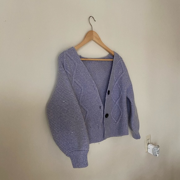 ❌SOLD❌Vintage Lavender Chunky Cable Knit Wool Cardigan - Picture 9 of 9